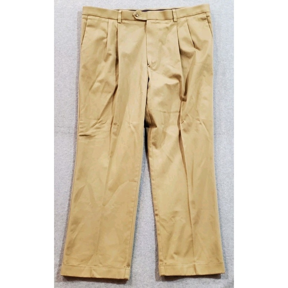 Roundtree & Yorke Men's‎ Travel Smart Chino Pants 42x30 Flat Front Beige Cuffed